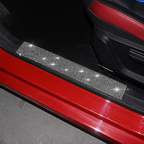 Bling car Door Protectors LadyCrystal Car Threshold Plate Door Entry Guard Protective Stickers Sill Guard Protective Stickers（White） 